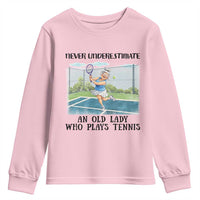 Funny Grandma Tennis Player Gift Youth Sweatshirt Never Underestimate An Old Lady - Wonder Print Shop