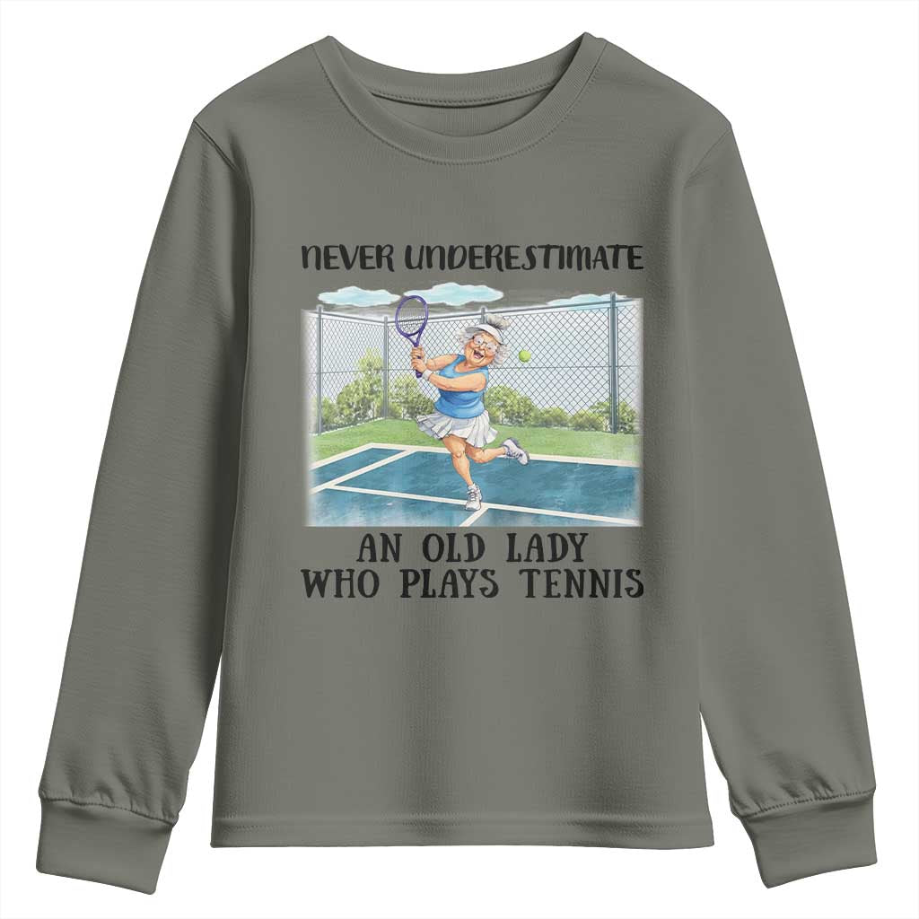 Funny Grandma Tennis Player Gift Youth Sweatshirt Never Underestimate An Old Lady - Wonder Print Shop