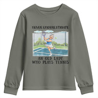 Funny Grandma Tennis Player Gift Youth Sweatshirt Never Underestimate An Old Lady - Wonder Print Shop