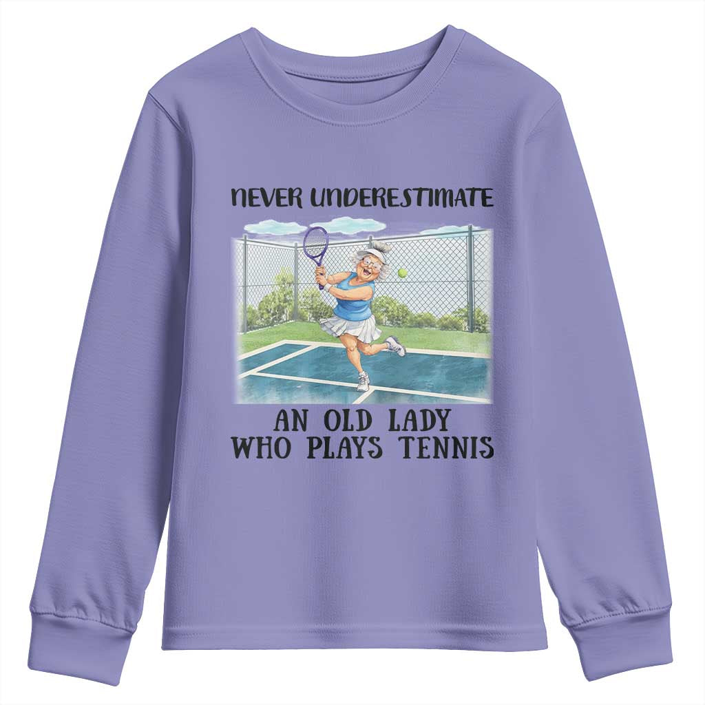Funny Grandma Tennis Player Gift Youth Sweatshirt Never Underestimate An Old Lady - Wonder Print Shop
