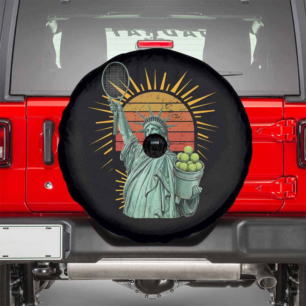 Funny Statue Of Liberty Tennis Player Spare Tire Cover Patriotic Sports Lover - Wonder Print Shop