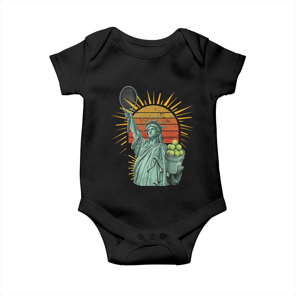 Funny Statue Of Liberty Tennis Player Baby Onesie Patriotic Sports Lover - Wonder Print Shop