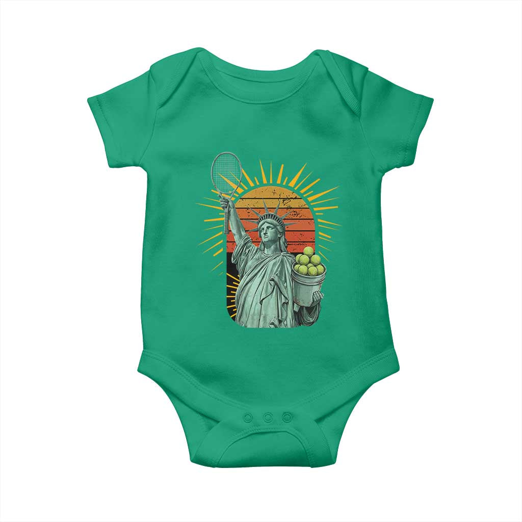 Funny Statue Of Liberty Tennis Player Baby Onesie Patriotic Sports Lover - Wonder Print Shop