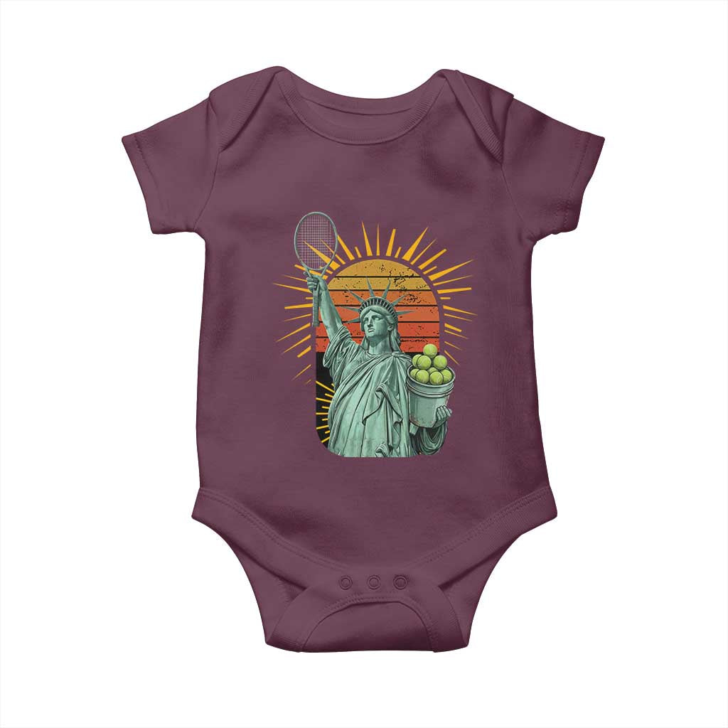 Funny Statue Of Liberty Tennis Player Baby Onesie Patriotic Sports Lover - Wonder Print Shop