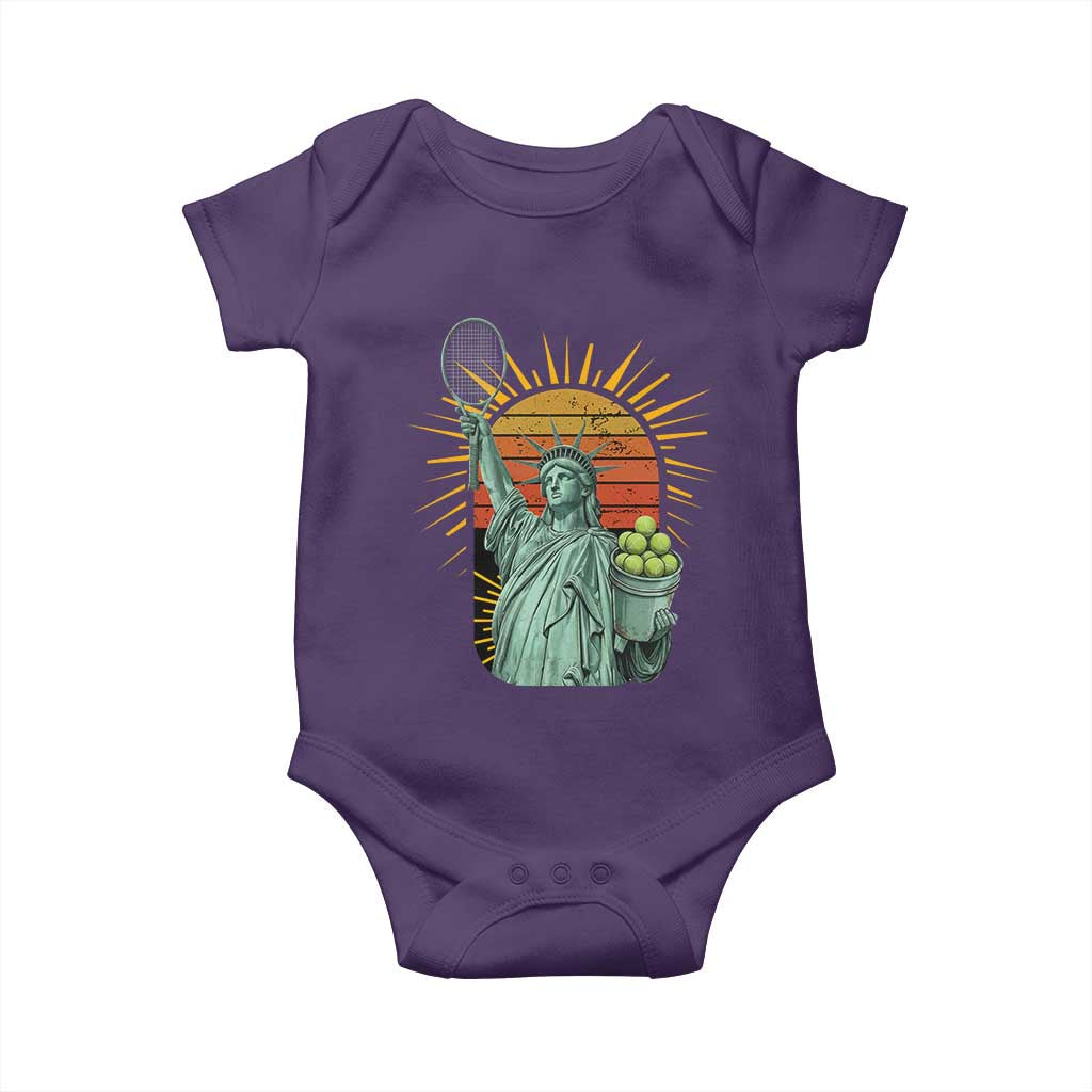 Funny Statue Of Liberty Tennis Player Baby Onesie Patriotic Sports Lover - Wonder Print Shop