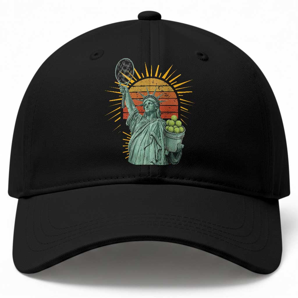 Funny Statue Of Liberty Tennis Player Baseball Cap Patriotic Sports Lover
