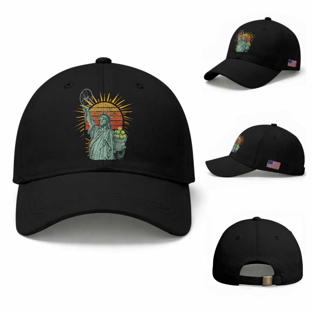 Funny Statue Of Liberty Tennis Player Baseball Cap Patriotic Sports Lover