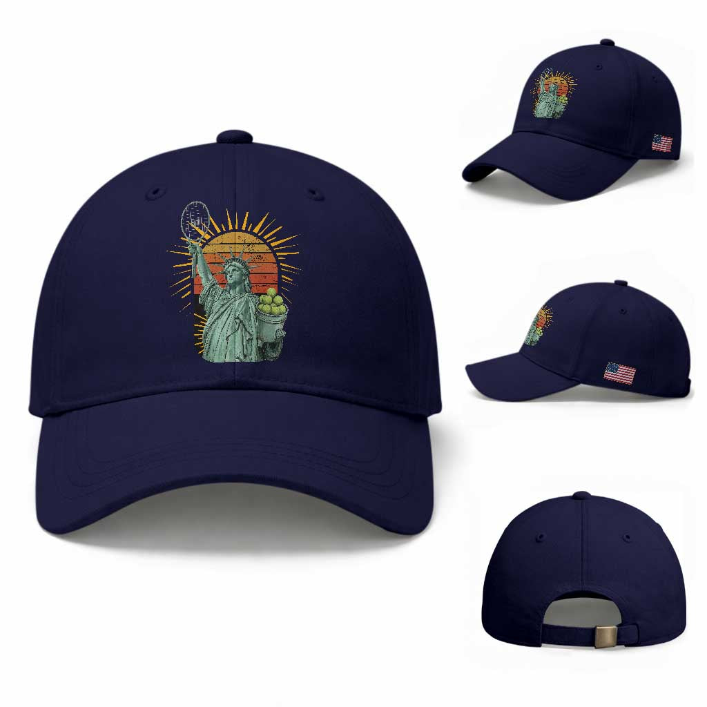 Funny Statue Of Liberty Tennis Player Baseball Cap Patriotic Sports Lover