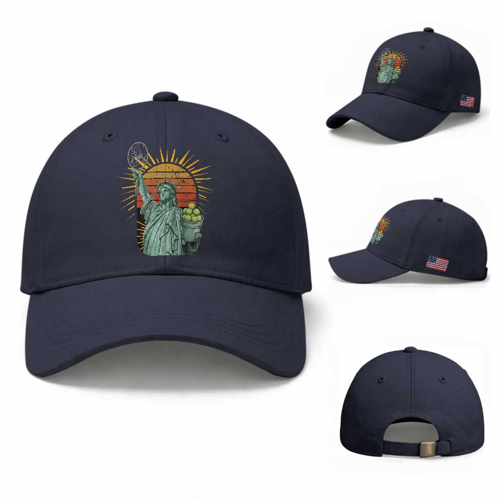 Funny Statue Of Liberty Tennis Player Baseball Cap Patriotic Sports Lover