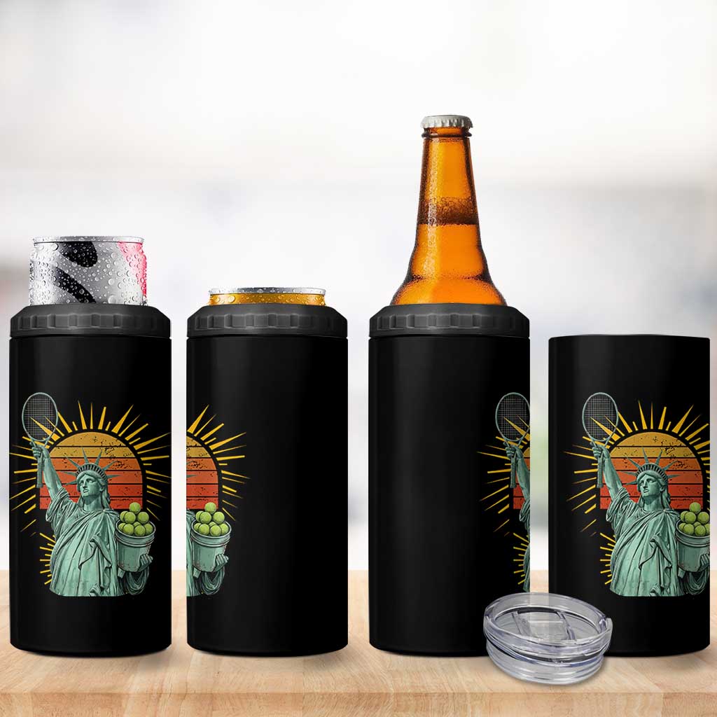 Funny Statue Of Liberty Tennis Player 4 in 1 Can Cooler Tumbler Patriotic Sports Lover - Wonder Print Shop