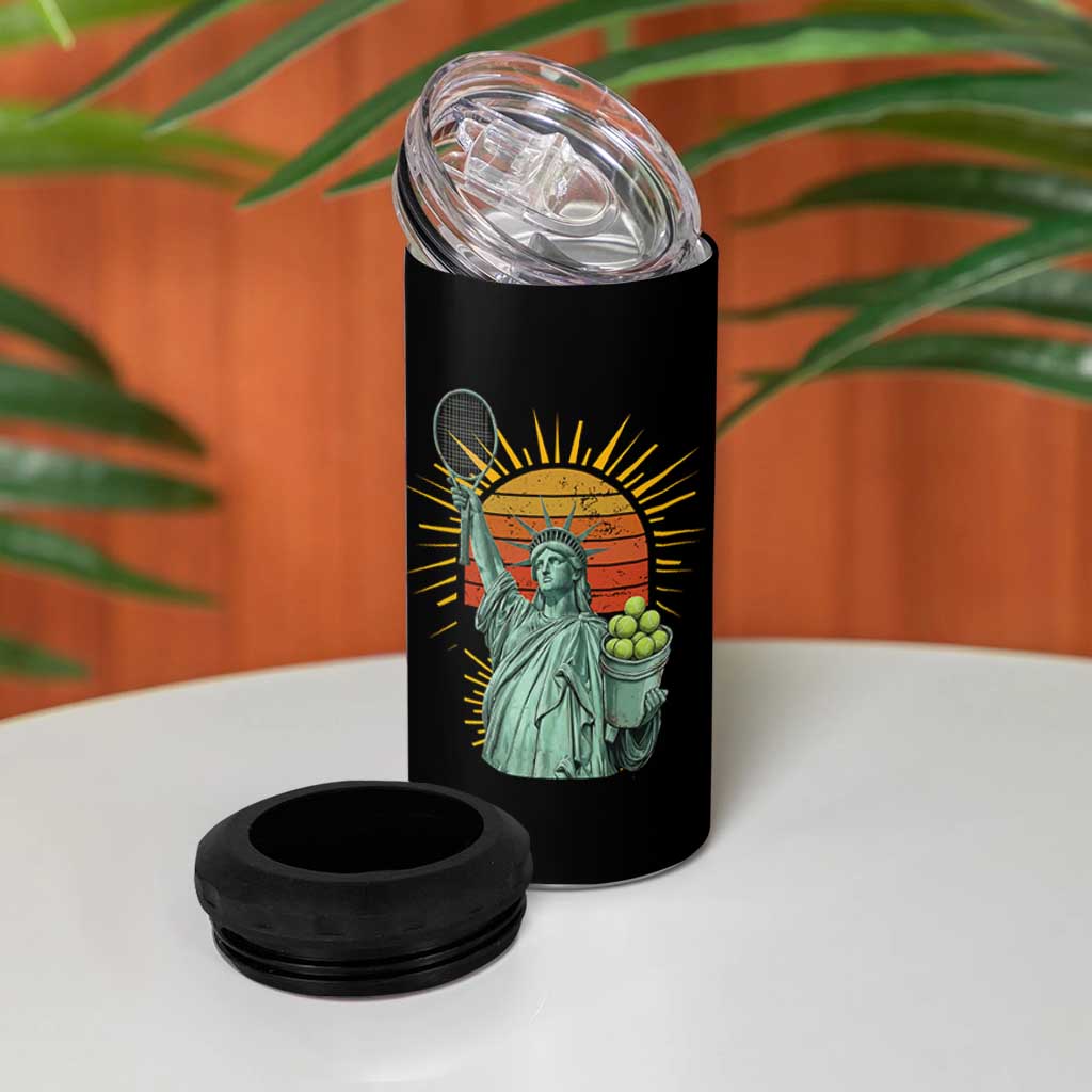 Funny Statue Of Liberty Tennis Player 4 in 1 Can Cooler Tumbler Patriotic Sports Lover - Wonder Print Shop