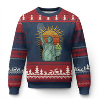 Funny Statue Of Liberty Tennis Player Ugly Christmas Sweater Patriotic Sports Lover - Wonder Print Shop