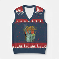 Funny Statue Of Liberty Tennis Player V-Neck Knit Sweater Vest Patriotic Sports Lover - Wonder Print Shop