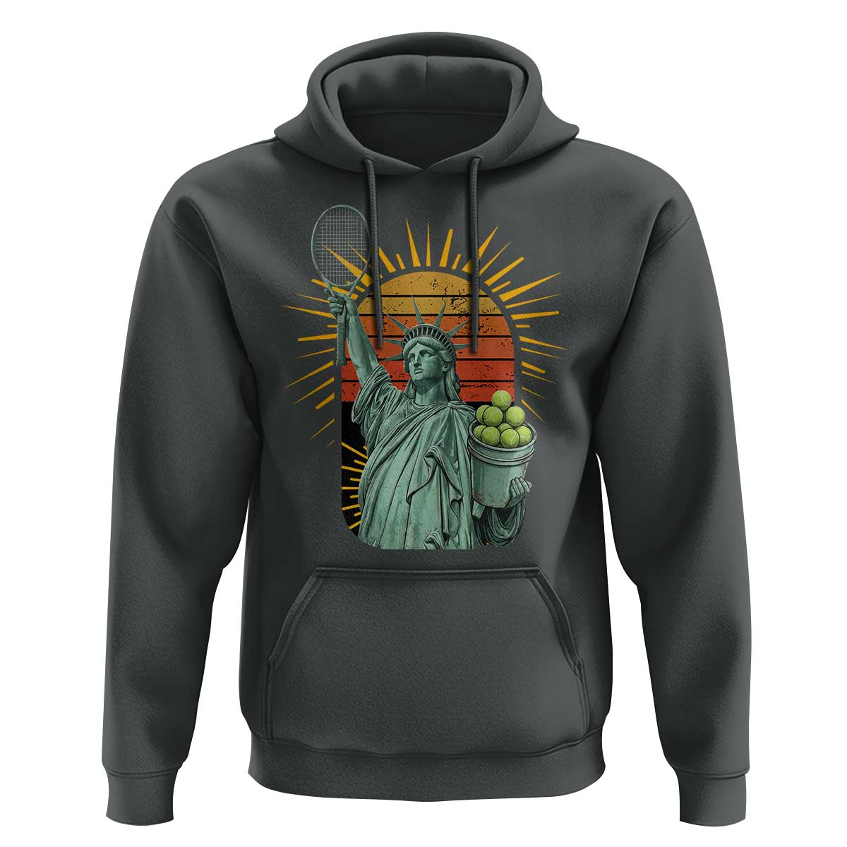 Funny Statue Of Liberty Tennis Player Hoodie Patriotic Sports Lover - Wonder Print Shop