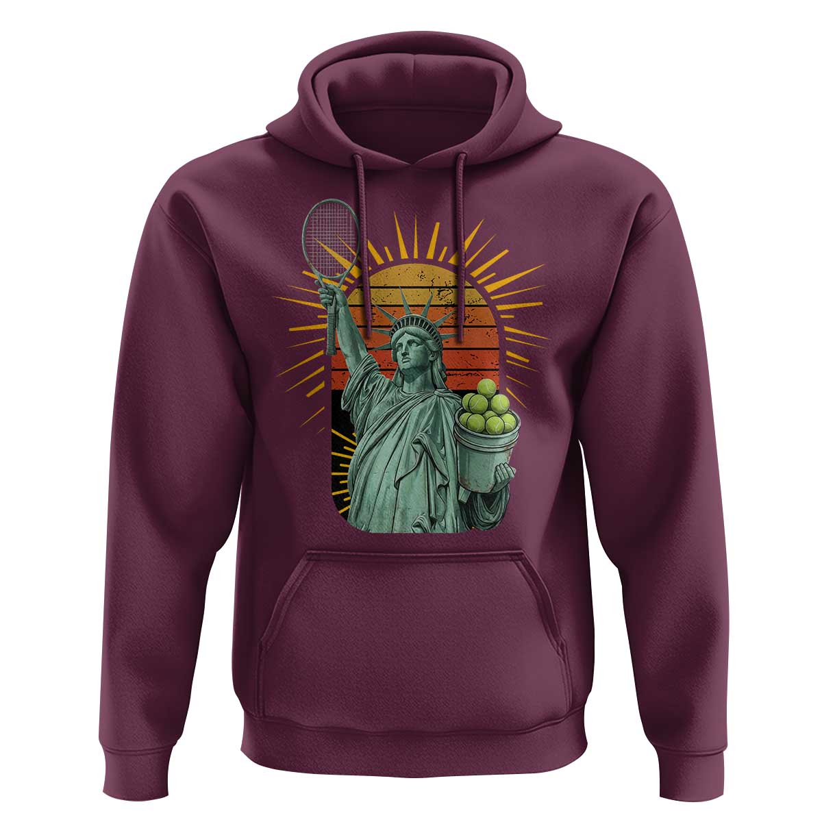 Funny Statue Of Liberty Tennis Player Hoodie Patriotic Sports Lover - Wonder Print Shop