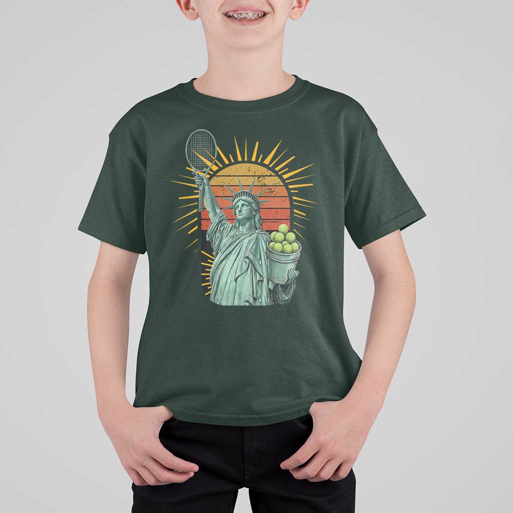 Funny Statue Of Liberty Tennis Player T Shirt For Kid Patriotic Sports Lover - Wonder Print Shop
