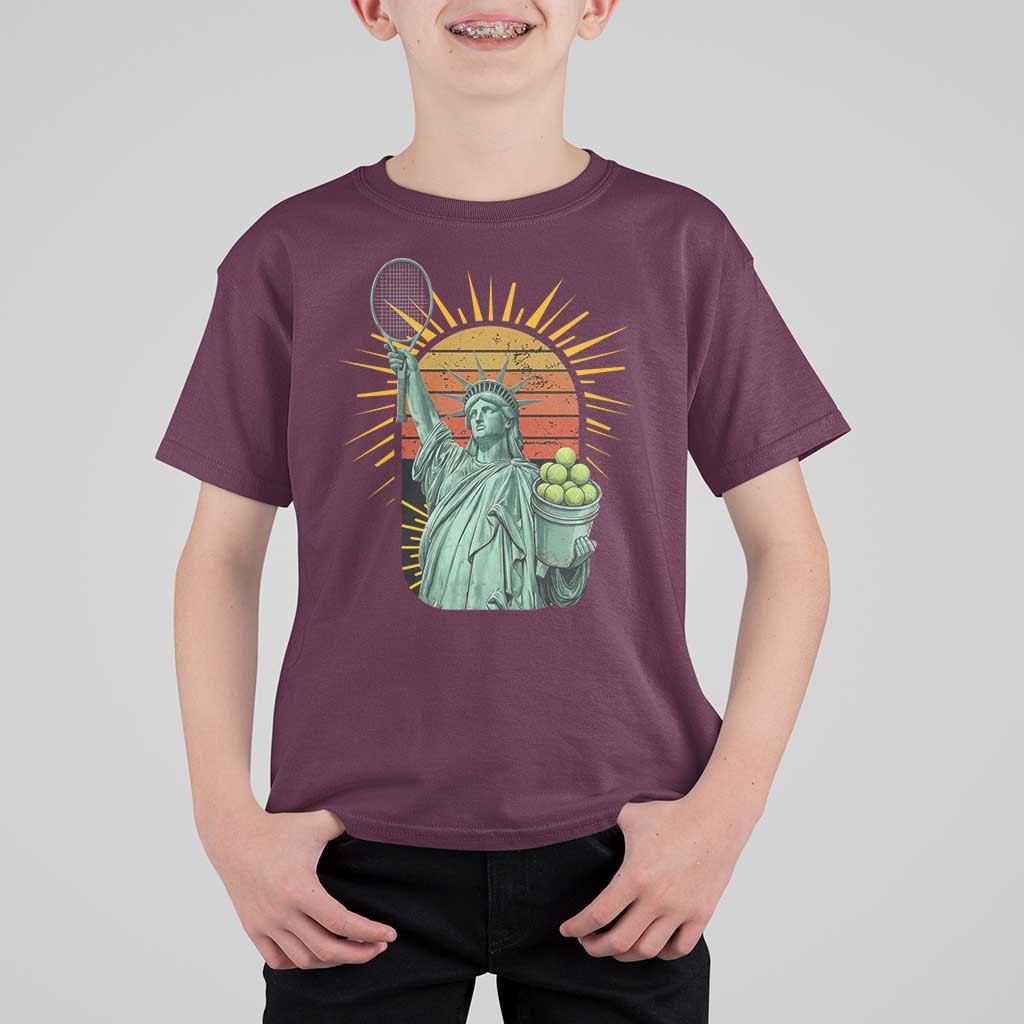 Funny Statue Of Liberty Tennis Player T Shirt For Kid Patriotic Sports Lover - Wonder Print Shop