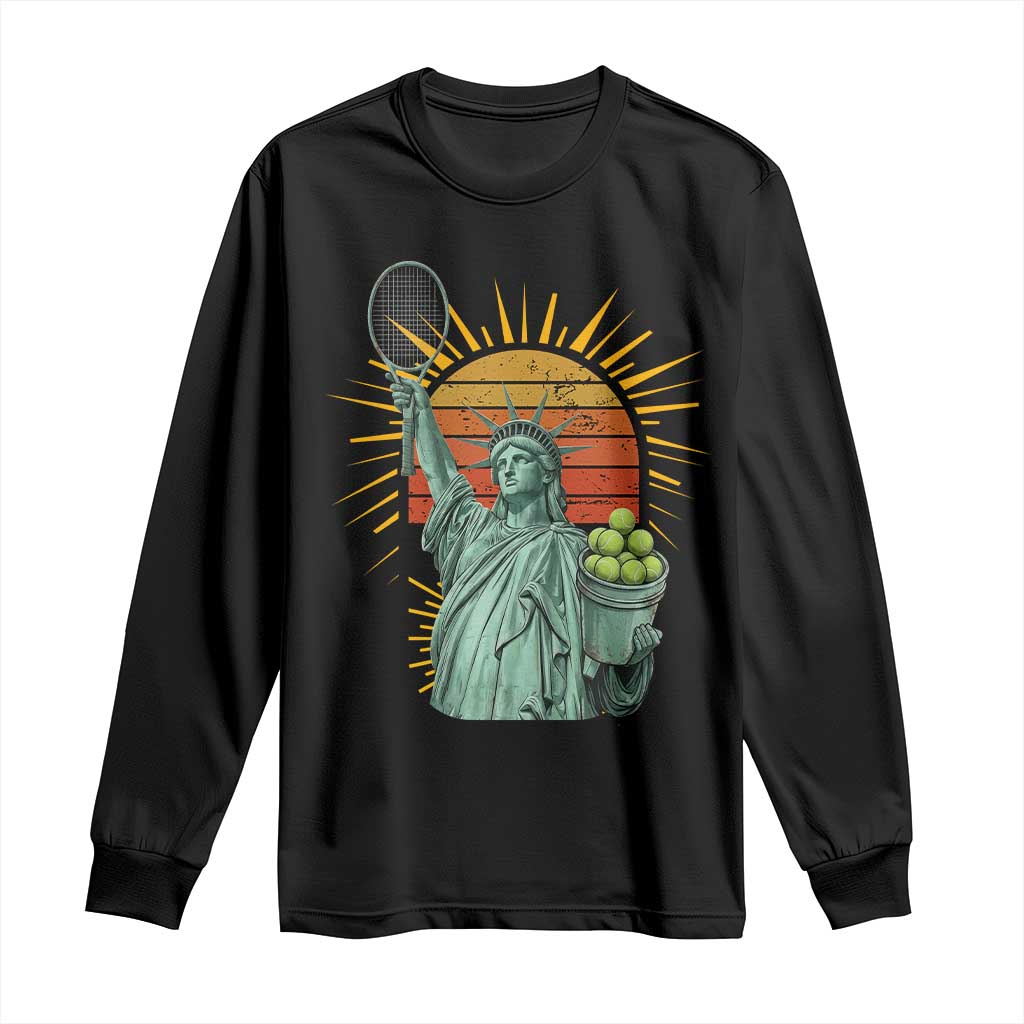 Funny Statue Of Liberty Tennis Player Long Sleeve Shirt Patriotic Sports Lover - Wonder Print Shop