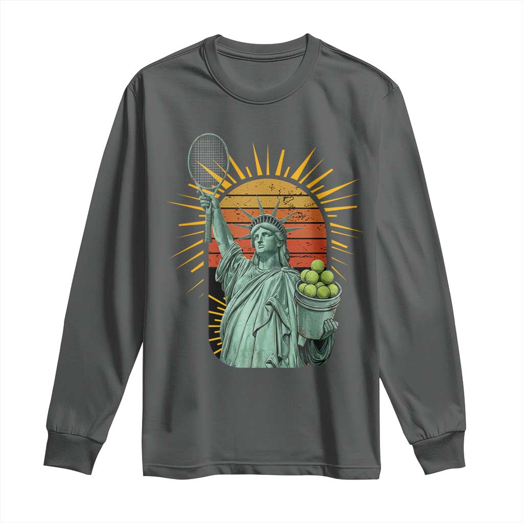 Funny Statue Of Liberty Tennis Player Long Sleeve Shirt Patriotic Sports Lover - Wonder Print Shop