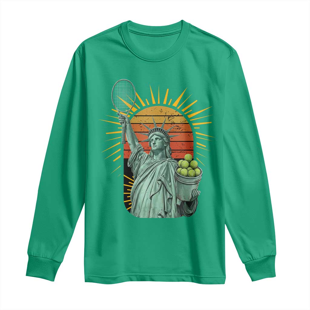 Funny Statue Of Liberty Tennis Player Long Sleeve Shirt Patriotic Sports Lover - Wonder Print Shop