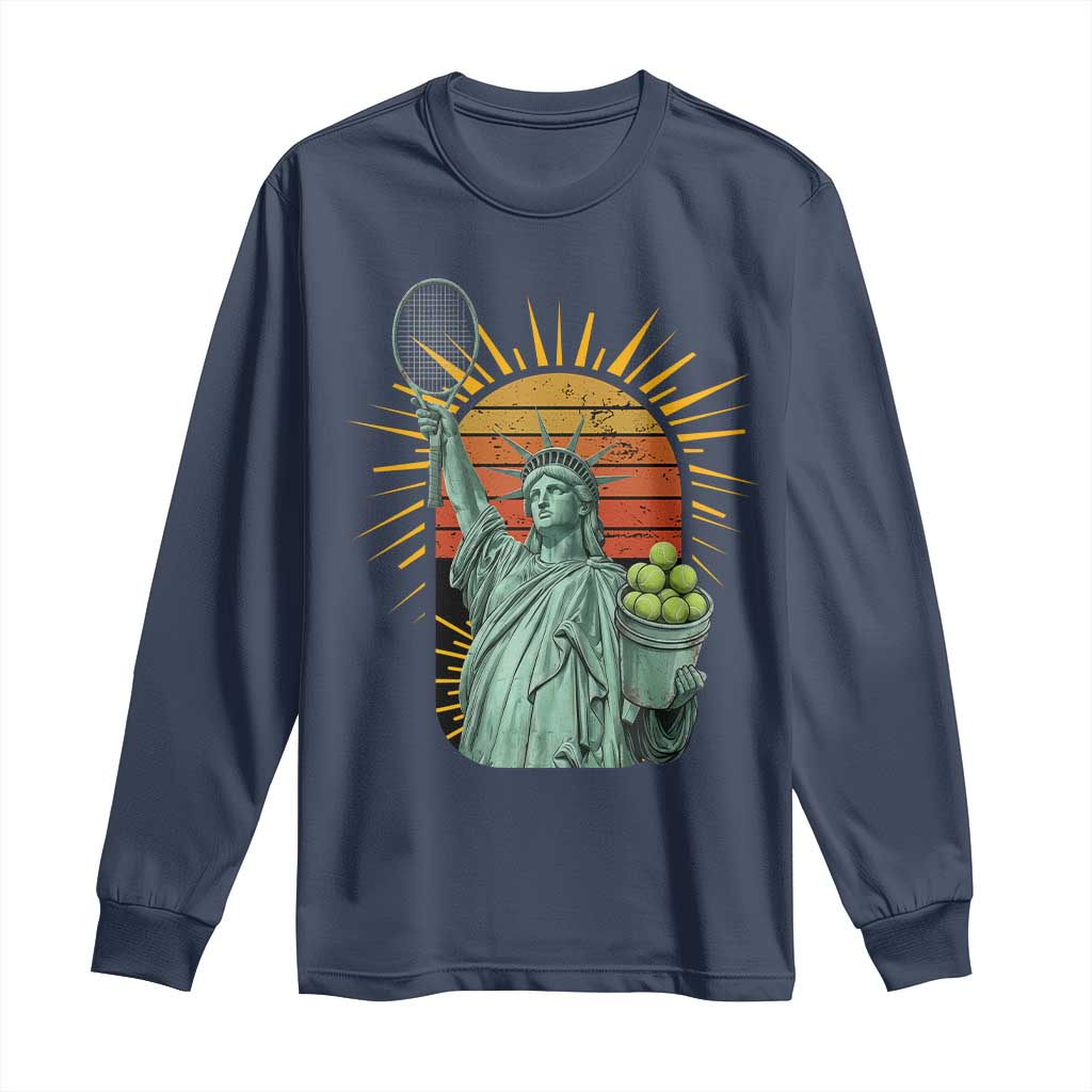 Funny Statue Of Liberty Tennis Player Long Sleeve Shirt Patriotic Sports Lover - Wonder Print Shop