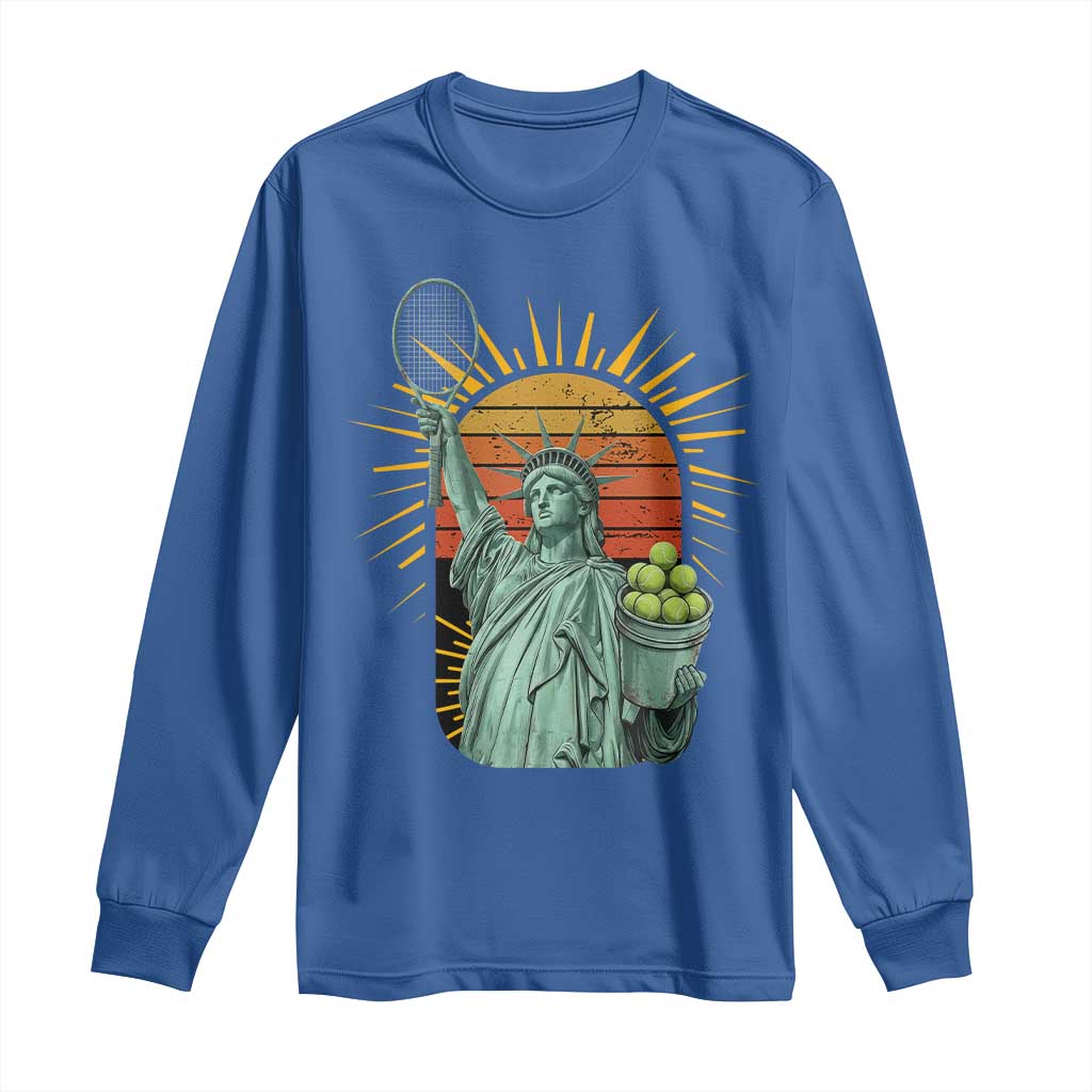 Funny Statue Of Liberty Tennis Player Long Sleeve Shirt Patriotic Sports Lover - Wonder Print Shop