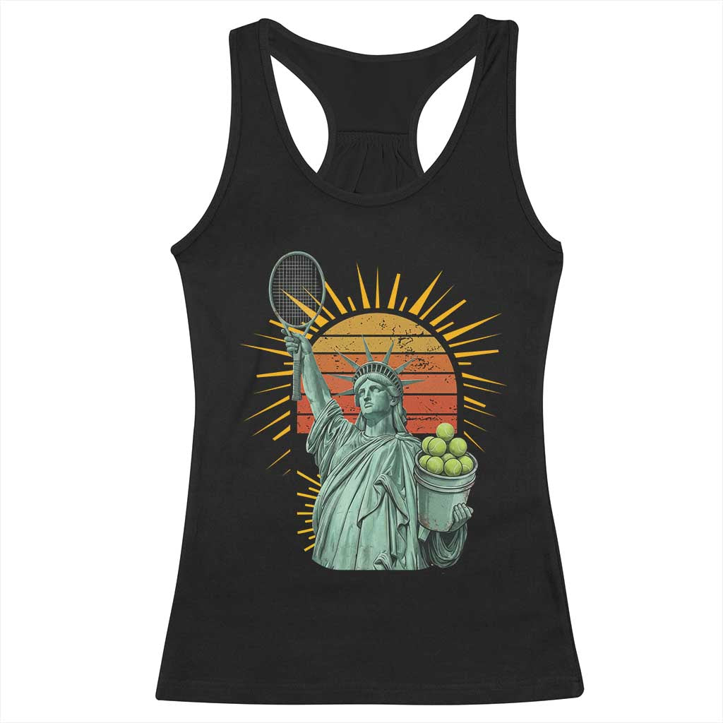 Funny Statue Of Liberty Tennis Player Racerback Tank Top Patriotic Sports Lover - Wonder Print Shop