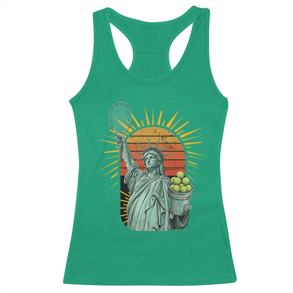 Funny Statue Of Liberty Tennis Player Racerback Tank Top Patriotic Sports Lover - Wonder Print Shop