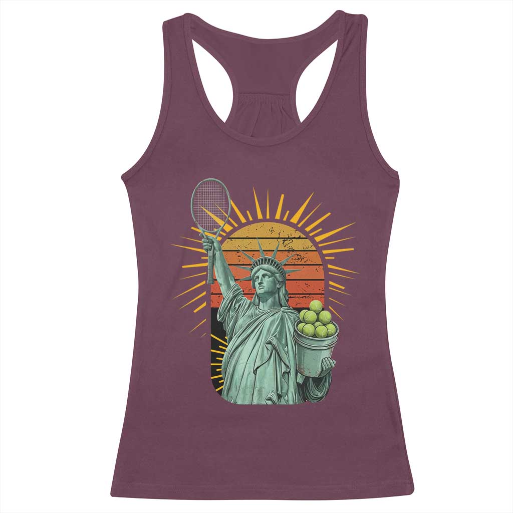 Funny Statue Of Liberty Tennis Player Racerback Tank Top Patriotic Sports Lover - Wonder Print Shop