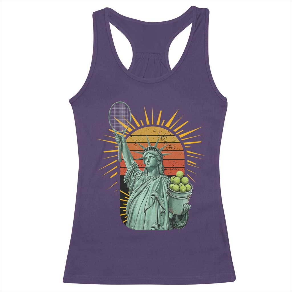 Funny Statue Of Liberty Tennis Player Racerback Tank Top Patriotic Sports Lover - Wonder Print Shop