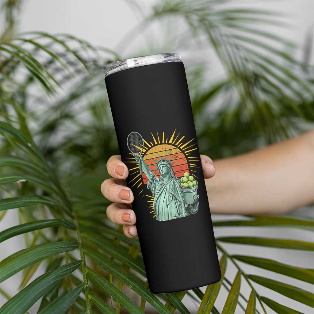 Funny Statue Of Liberty Tennis Player Skinny Tumbler Patriotic Sports Lover - Wonder Print Shop