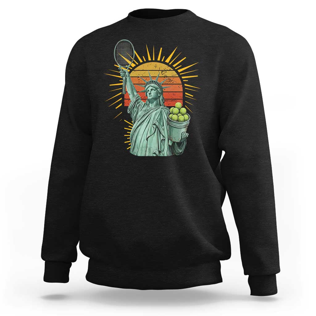 Funny Statue Of Liberty Tennis Player Sweatshirt Patriotic Sports Lover - Wonder Print Shop