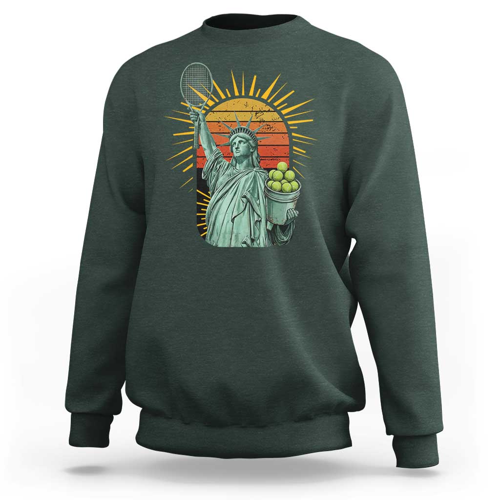 Funny Statue Of Liberty Tennis Player Sweatshirt Patriotic Sports Lover - Wonder Print Shop