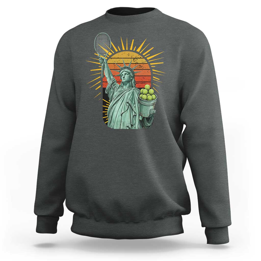 Funny Statue Of Liberty Tennis Player Sweatshirt Patriotic Sports Lover - Wonder Print Shop