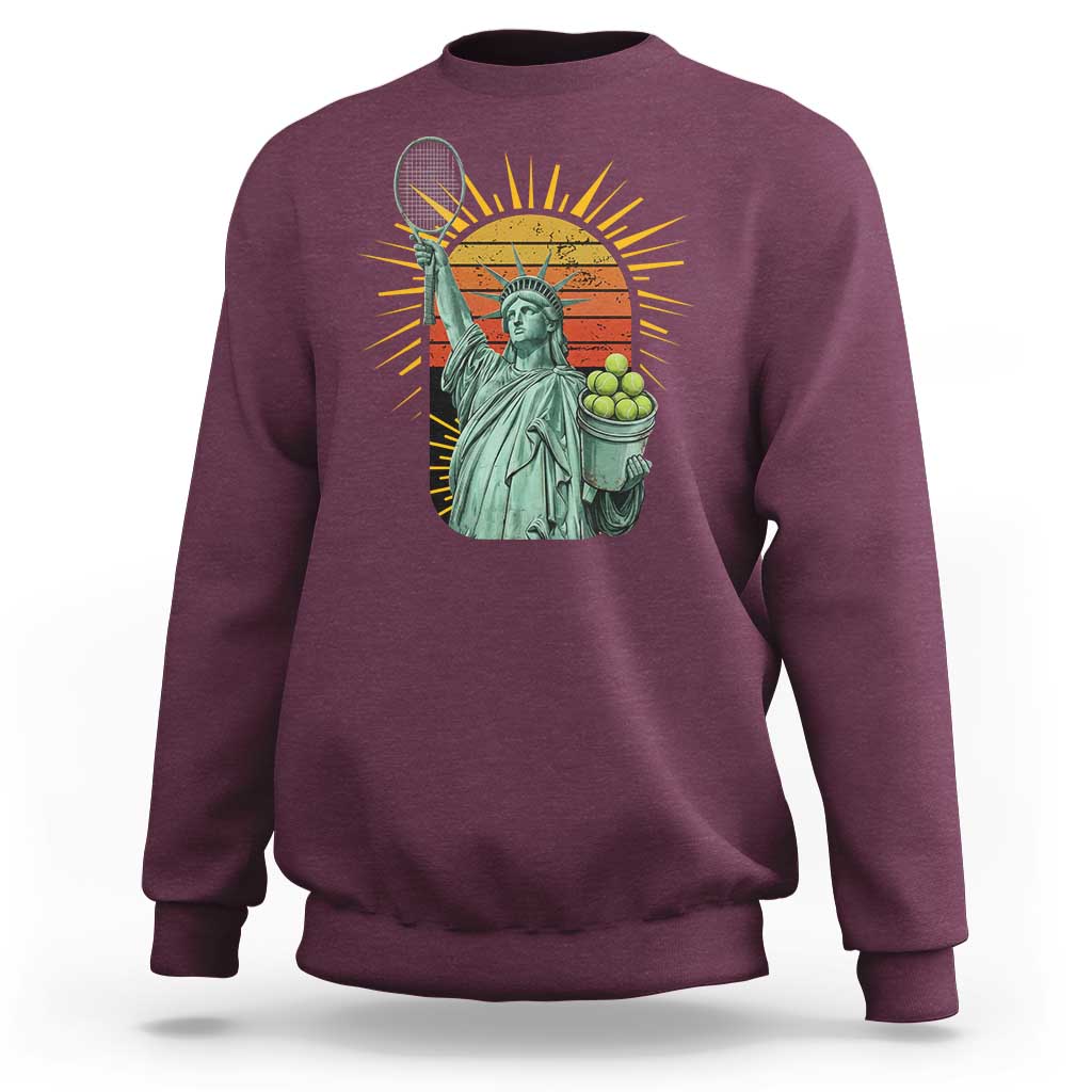 Funny Statue Of Liberty Tennis Player Sweatshirt Patriotic Sports Lover - Wonder Print Shop
