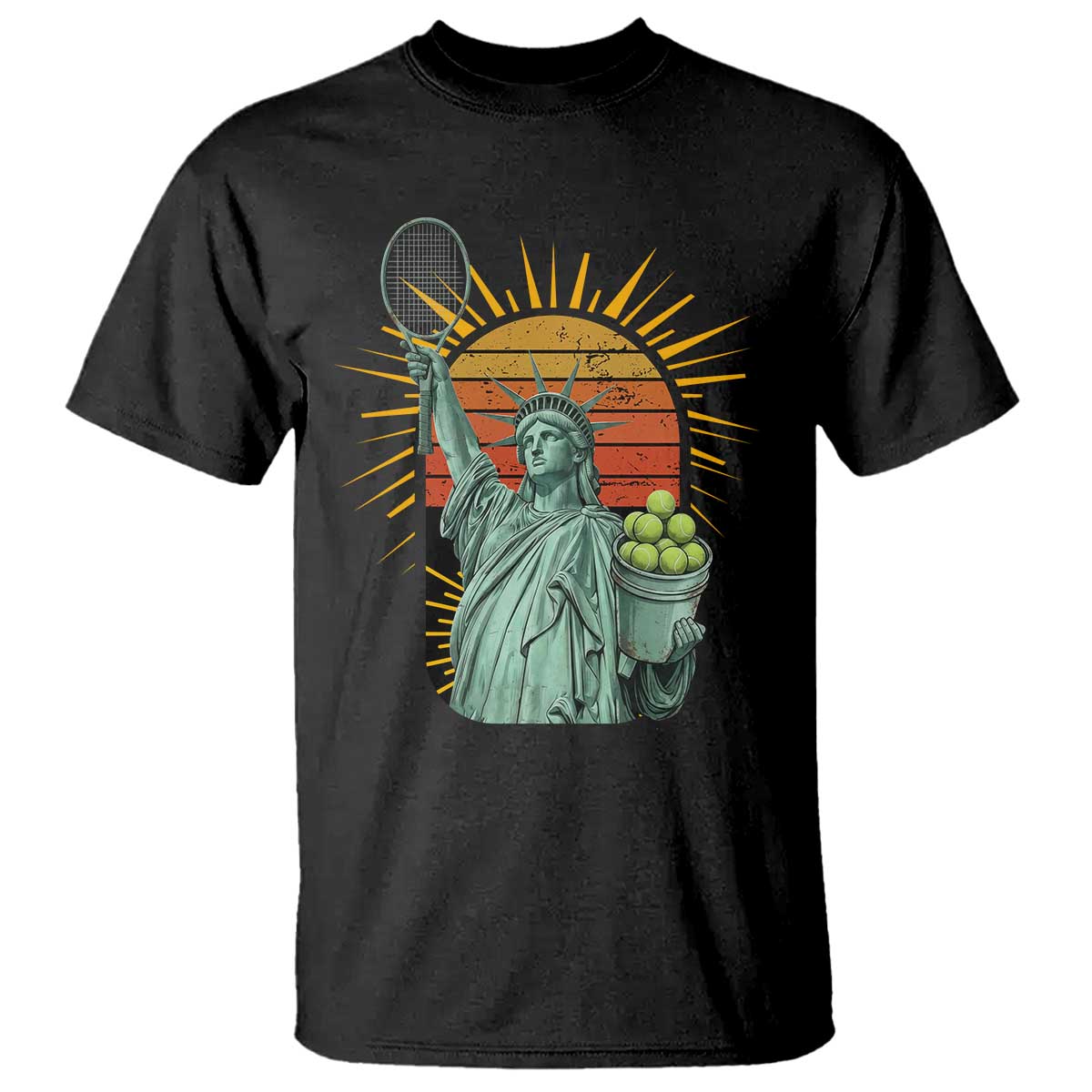 Funny Statue Of Liberty Tennis Player T Shirt Patriotic Sports Lover - Wonder Print Shop