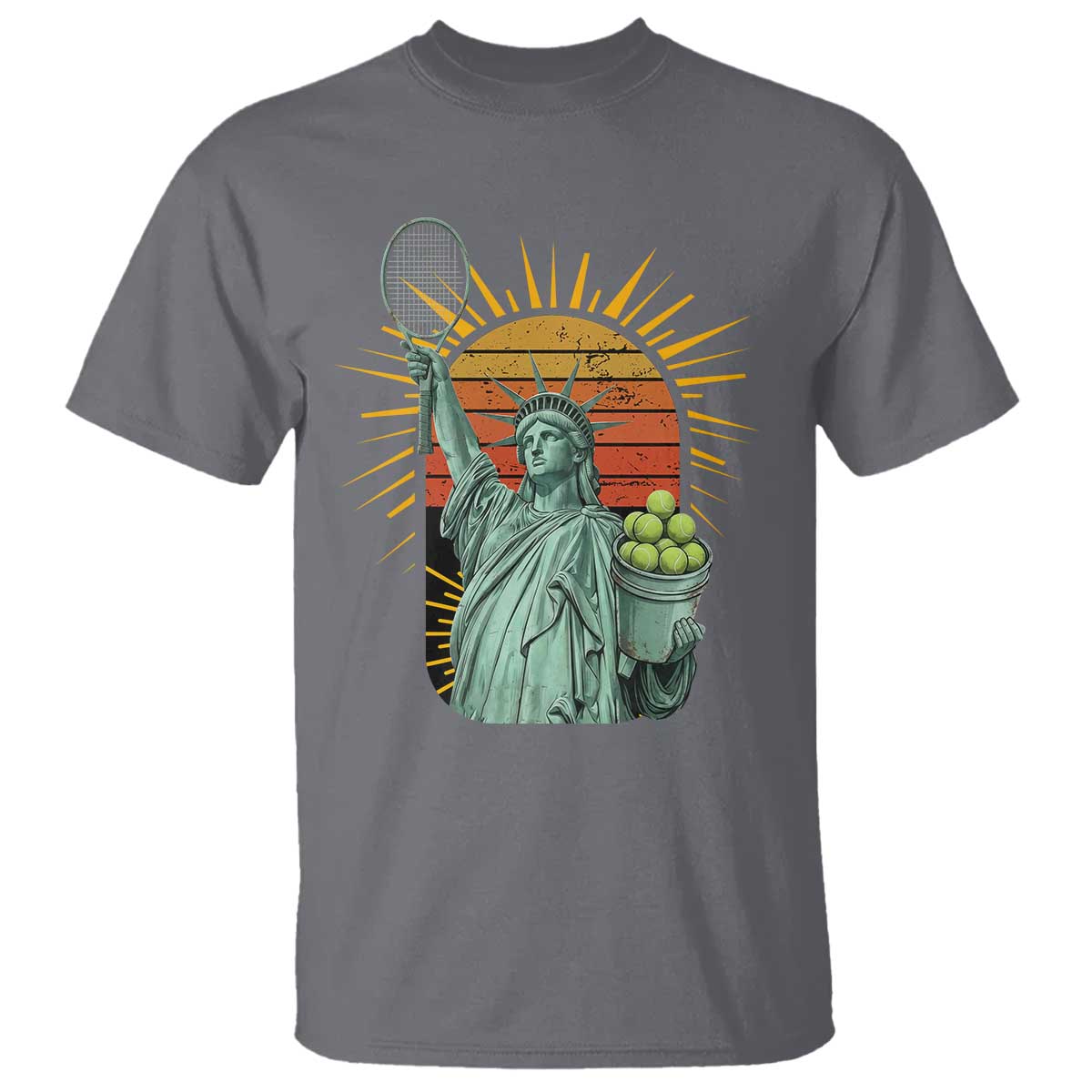 Funny Statue Of Liberty Tennis Player T Shirt Patriotic Sports Lover - Wonder Print Shop