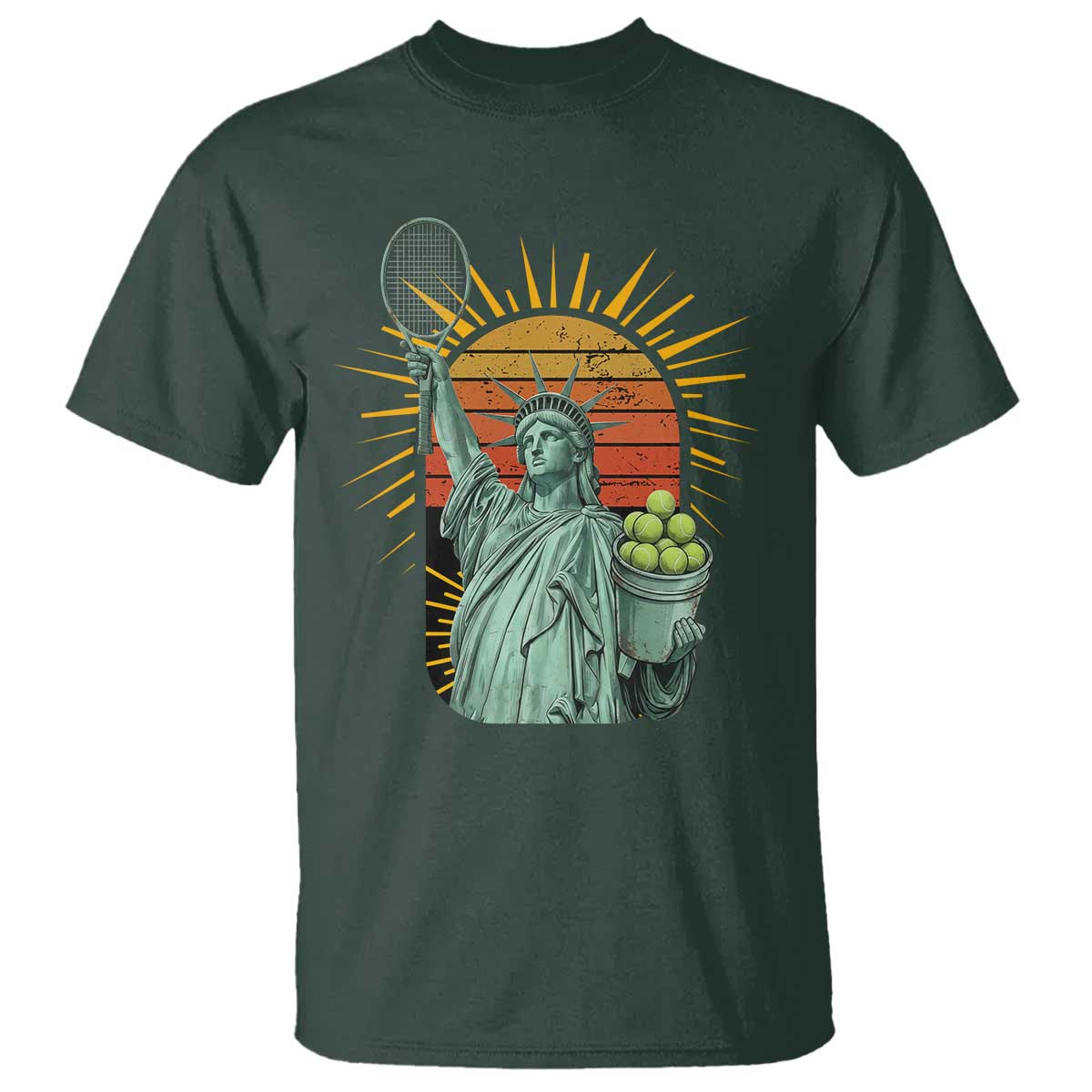 Funny Statue Of Liberty Tennis Player T Shirt Patriotic Sports Lover - Wonder Print Shop