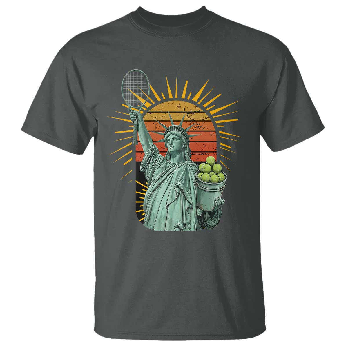 Funny Statue Of Liberty Tennis Player T Shirt Patriotic Sports Lover - Wonder Print Shop
