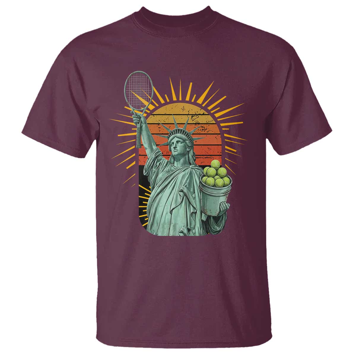 Funny Statue Of Liberty Tennis Player T Shirt Patriotic Sports Lover - Wonder Print Shop