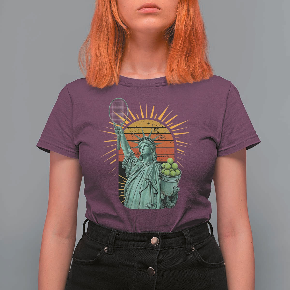 Funny Statue Of Liberty Tennis Player T Shirt For Women Patriotic Sports Lover - Wonder Print Shop