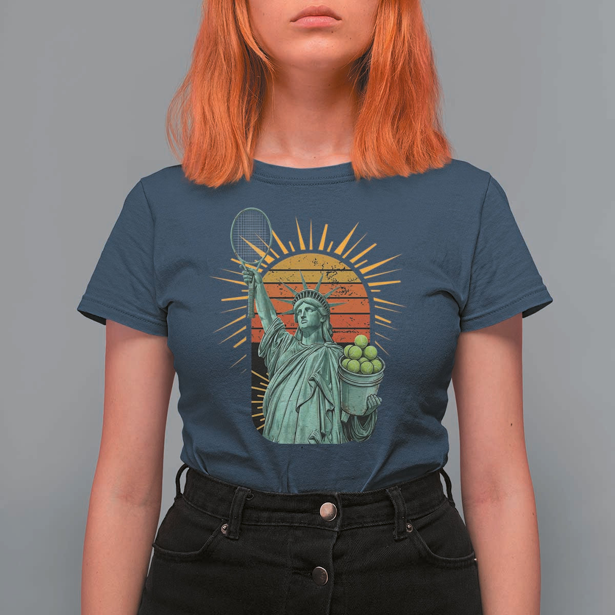 Funny Statue Of Liberty Tennis Player T Shirt For Women Patriotic Sports Lover - Wonder Print Shop