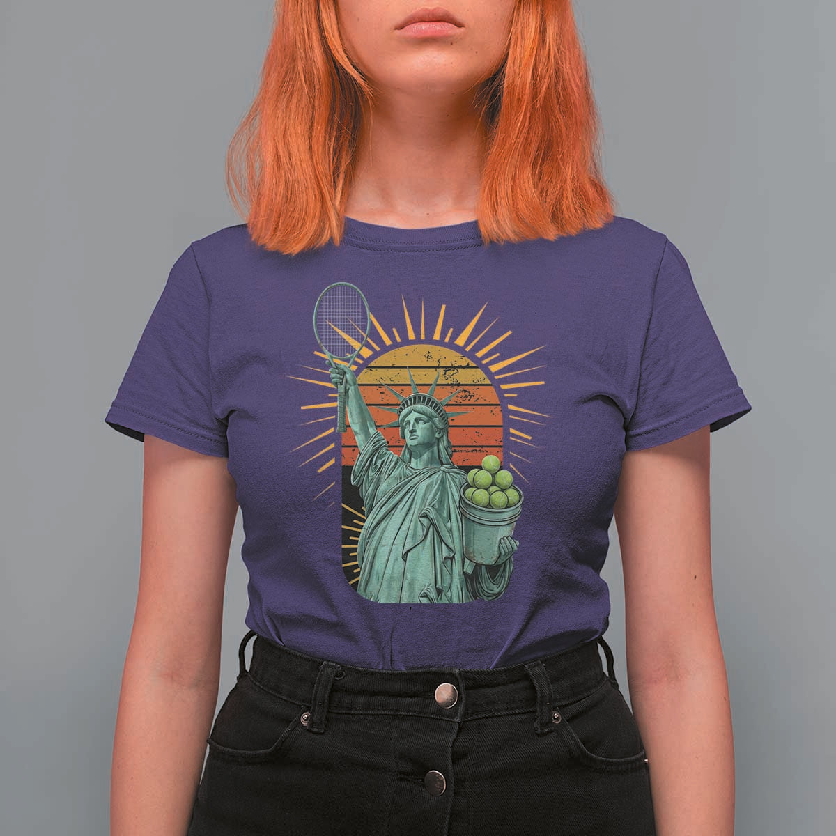 Funny Statue Of Liberty Tennis Player T Shirt For Women Patriotic Sports Lover - Wonder Print Shop