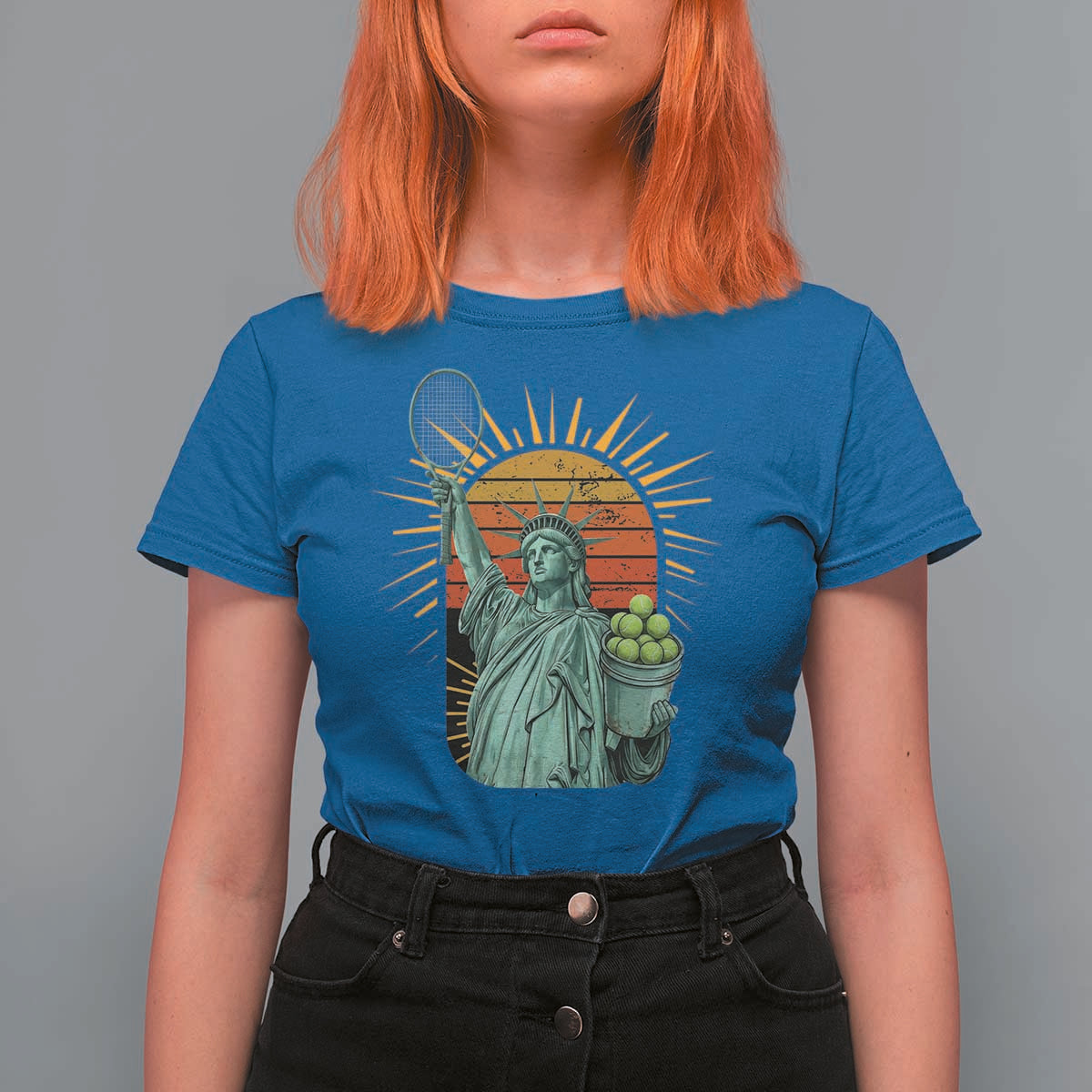 Funny Statue Of Liberty Tennis Player T Shirt For Women Patriotic Sports Lover - Wonder Print Shop