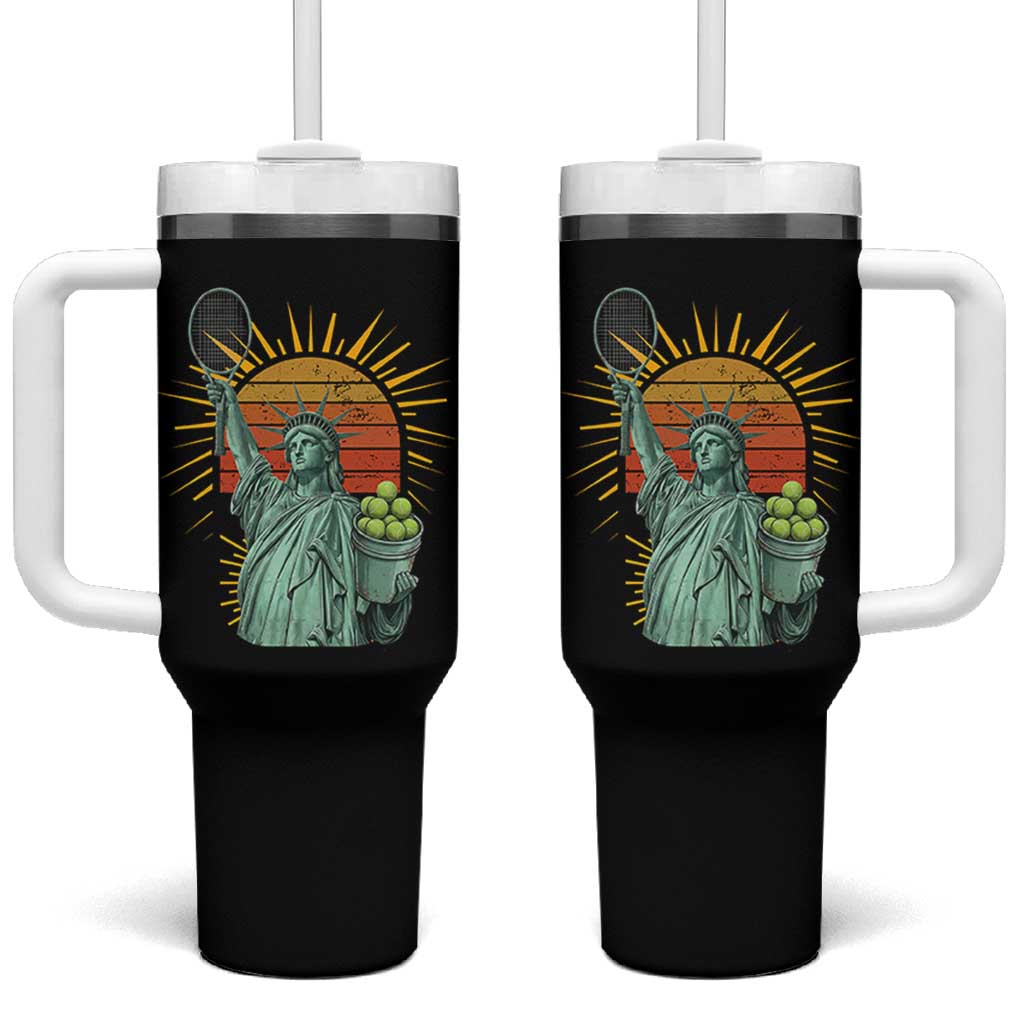 Funny Statue Of Liberty Tennis Player Tumbler With Handle Patriotic Sports Lover - Wonder Print Shop