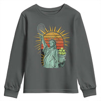 Funny Statue Of Liberty Tennis Player Youth Sweatshirt Patriotic Sports Lover - Wonder Print Shop