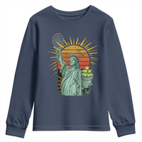 Funny Statue Of Liberty Tennis Player Youth Sweatshirt Patriotic Sports Lover - Wonder Print Shop