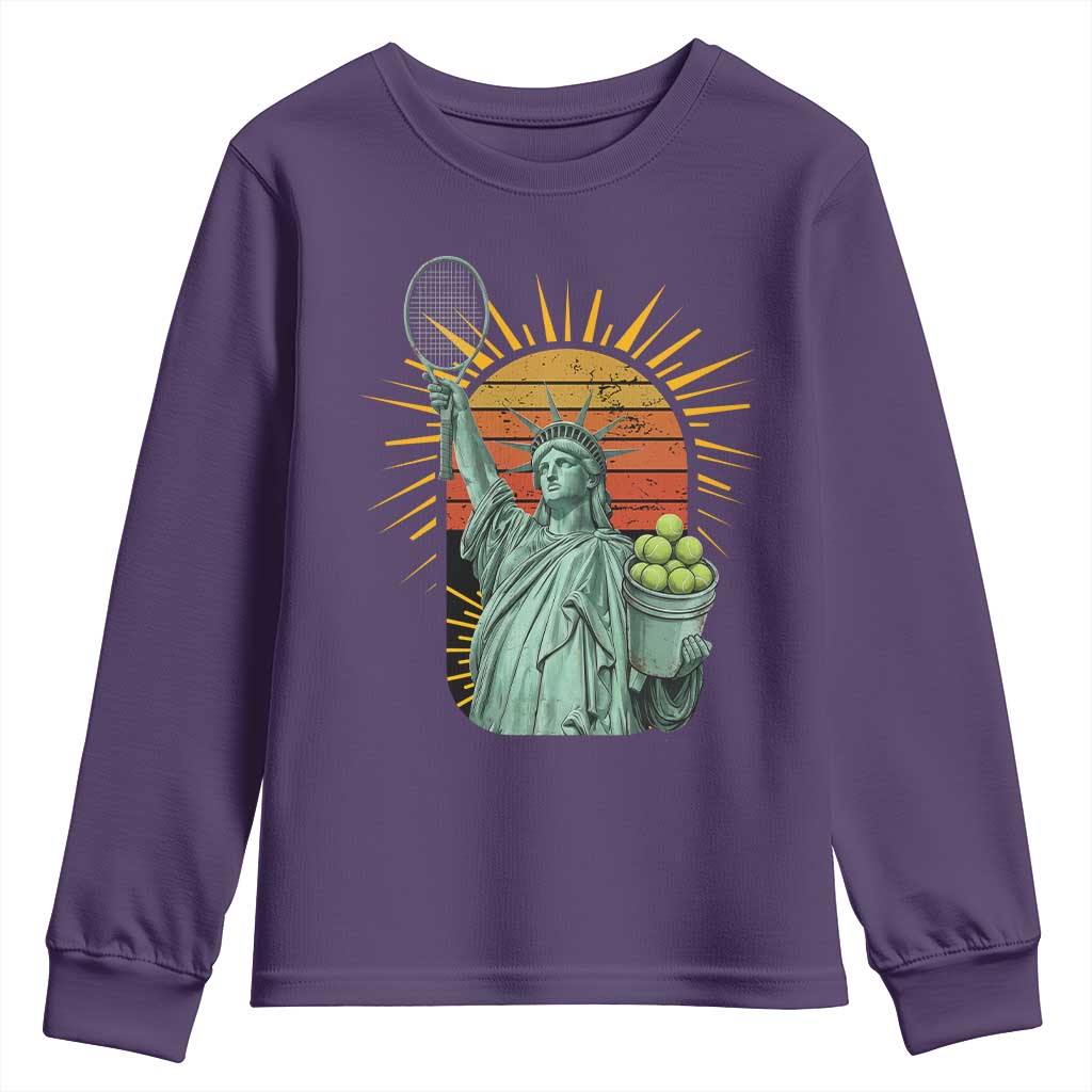 Funny Statue Of Liberty Tennis Player Youth Sweatshirt Patriotic Sports Lover - Wonder Print Shop