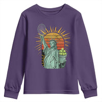 Funny Statue Of Liberty Tennis Player Youth Sweatshirt Patriotic Sports Lover - Wonder Print Shop