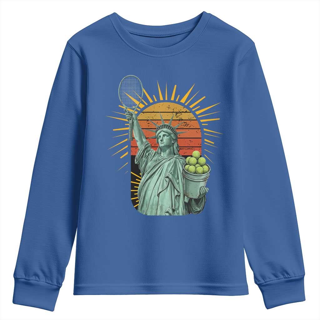 Funny Statue Of Liberty Tennis Player Youth Sweatshirt Patriotic Sports Lover - Wonder Print Shop